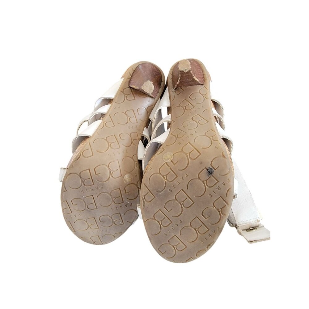 BCBG Olives White Gladiator Style High Heel Sandals With Rhinestone Accents & Co - Picture 8 of 9